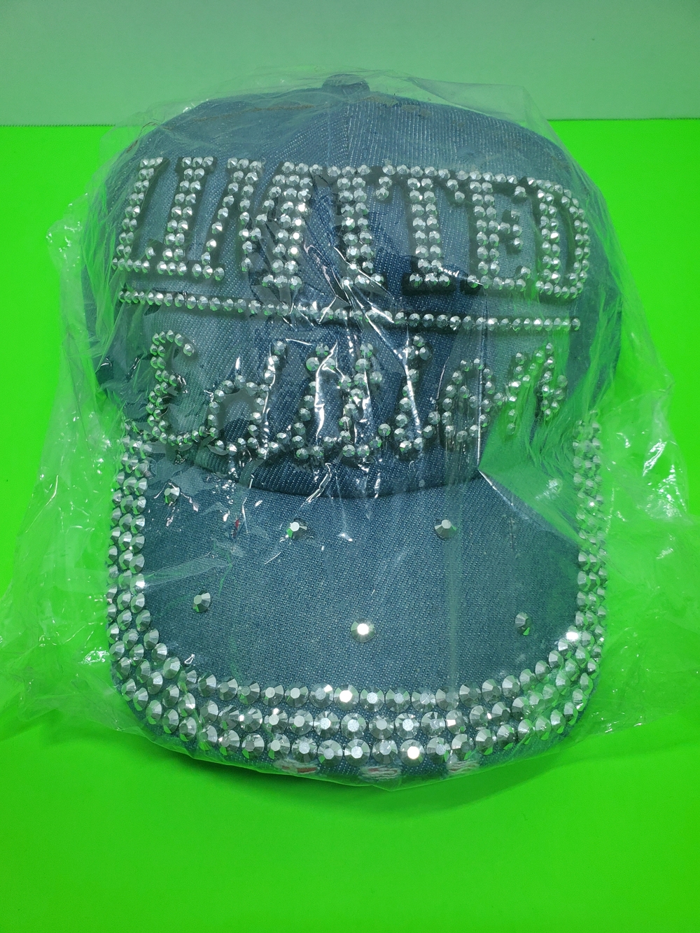 Ashley Stewart Blue Denim Rhinestone Womens Cap